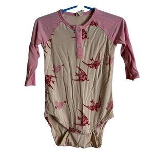 Kate Quinn Bamboo Henley Long sleeve Bodysuit Birds & Hearts Size 12-18 months